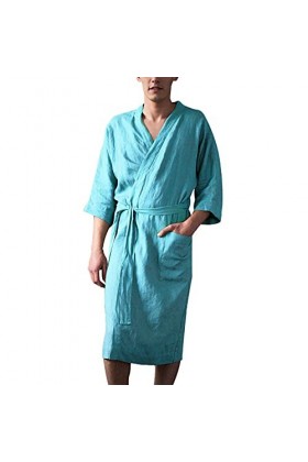 TDEOK Une touche de rien sexy vêtements courts peignoir lin couleur unie lingerie I, bleu, XXXXL