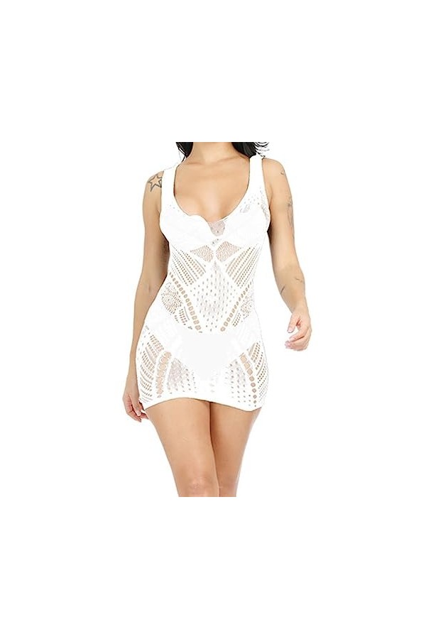 ZDJSWJ Femmes Dentelle Lingerie Body Teddy V-Neck Sling poupée Pyjama Sangles Creuses Tulle Court Pyjama Blanc,Taille Unique