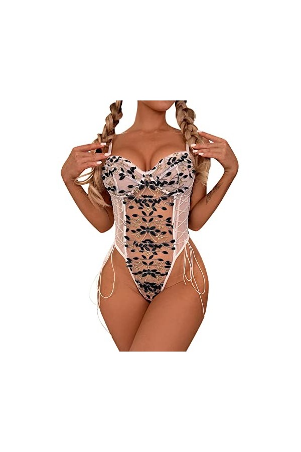 Sexy Femme Ensemble Lingerie Sexy Femme Coquine Hot Sexy Bodysuit sous-vêtements Sexy pour Femmes Impression Maille épissée S