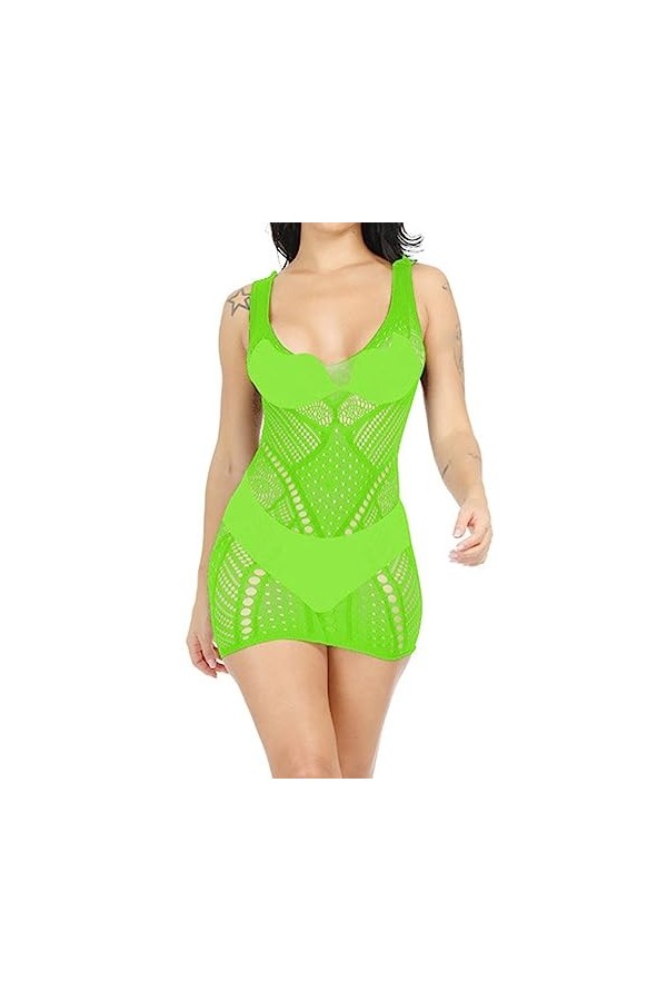 ZDJSWJ Femmes Dentelle Lingerie Body Teddy V-Neck Sling poupée Pyjama Sangles Creuses Tulle Court Pyjama Blanc,Taille Unique