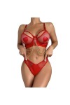 DUHGBNE Ensemble de lingerie pour femme avec dos nu et chaîne à pompons en métal, rouge, L