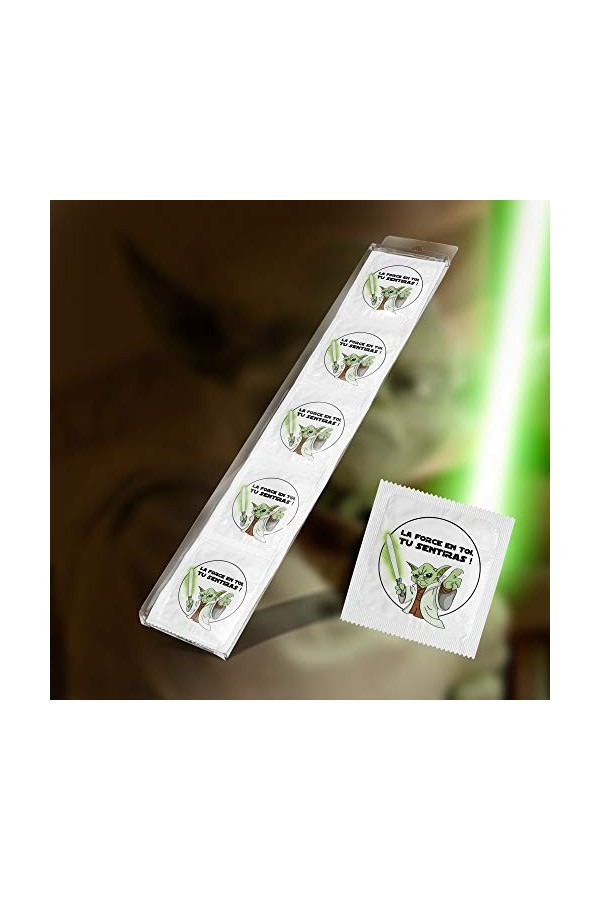 Préservatif Humoristique - Pack de 5 - Idée de Cadeau Drôle - Imprimé en France - En Latex Fin et Résistant - LA FORCE EN TOI