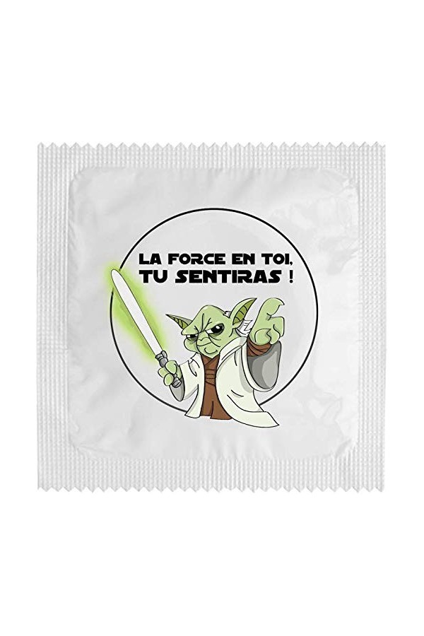 Préservatif Humoristique - Pack de 5 - Idée de Cadeau Drôle - Imprimé en France - En Latex Fin et Résistant - LA FORCE EN TOI