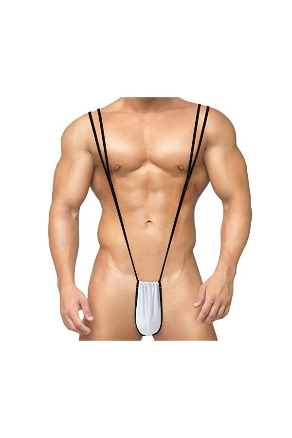 SKFLABOOF Moulant Lingerie Homme Adulte Sexy Hot Coquin Slip Ficelle Drole Érotique Mankini Bite Deguisement Harnais Costume 