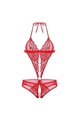 ZDJSWJ Femmes Body Lingerie Dentelle Halter Teddy Pyjama Body Teddy Plus Taille Lingerie Noir,S 