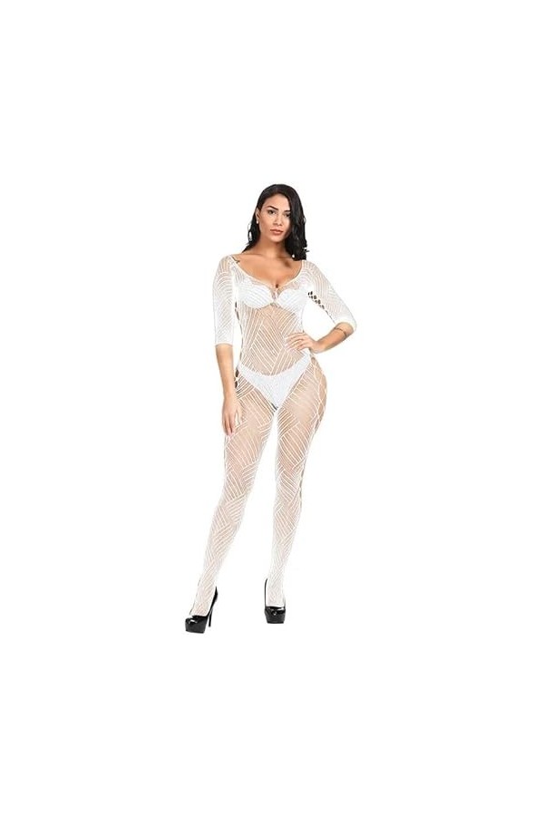Lingerie Sexy Femme Coquine Hot Ouverte Bas Résille Creux À Manches Longues, Noir, Taille Unique