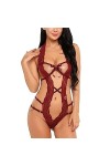 ZDJSWJ Femmes Deep V Halter Lingerie Une pièce poupée Lingerie Dentelle Teddy Body Lingerie Pyjama Blanc,S 