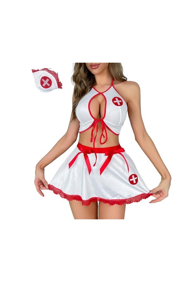 iiniim Lingerie Sexy Femme Coquine Infirmiere Cosplay Nurse Lingerie De Nuit Erotique Seduction Costume Sexy Femme Adult Jeu 