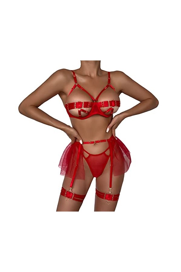 Ensemble Lingerie Sexy Femme Érotique, Ensemble de Lingerie pour Femmes avec Porte-Jarretelles Soutien-Gorge Sexy et Culotte 