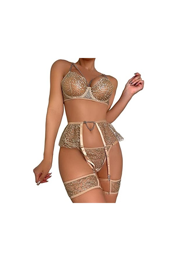 Ensemble Lingerie Sexy Femme Érotique, Ensemble de Lingerie pour Femmes avec Porte-Jarretelles Soutien-Gorge Sexy et Culotte 