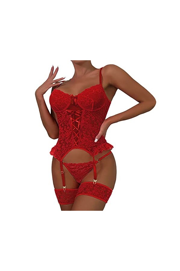 Ensemble Lingerie Sexy Femme Érotique, Ensemble de Lingerie pour Femmes avec Porte-Jarretelles Soutien-Gorge Sexy et Culotte 
