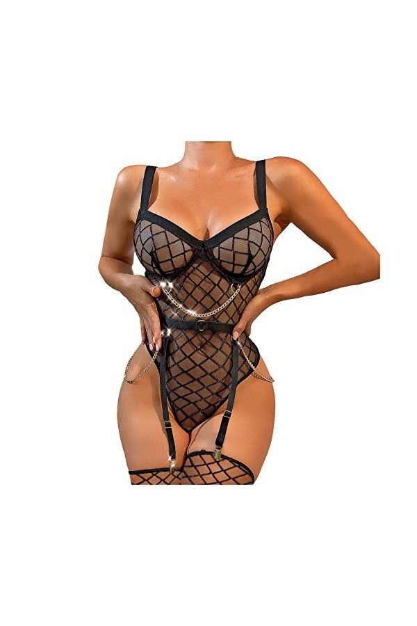 Ensemble Lingerie Sexy Femme Érotique, Ensemble de Lingerie pour Femmes avec Porte-Jarretelles Soutien-Gorge Sexy et Culotte 