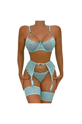 Zannycn Ensemble de lingerie sexy en dentelle pour femme - Ensemble de sous-vêtements - Ensemble de lingerie érotique - Souti