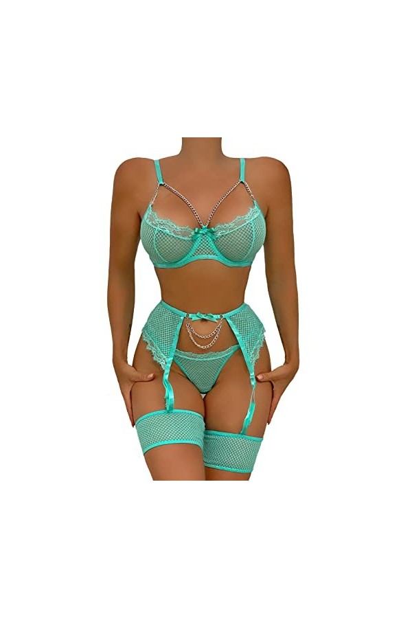 Zannycn Ensemble de lingerie sexy en dentelle pour femme - Ensemble de sous-vêtements - Ensemble de lingerie érotique - Souti