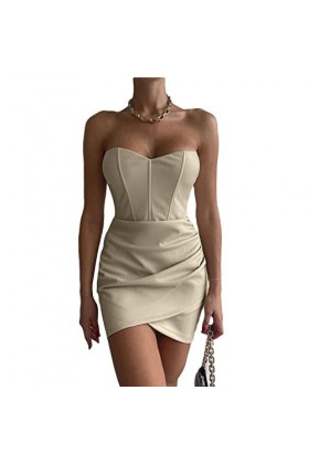 PDYLZWZY Robe en cuir synthétique pour femme - Robe à manches longues - Moulante - Effet mouillé - Sexy - Mini robe de club, 