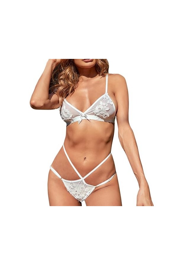 EnTyze Costume de sexe for femmes, maille transparente transparente, broderie tridimensionnelle, tentation Color : White, Si