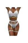 Ensemble Lingerie Feminine Sexy, Ensemble de Lingerie Sexy pour Femme avec Porte Jarretelles Soutien Gorge et Culotte en Mail
