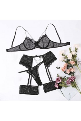 Zannycn Ensemble de lingerie sexy en dentelle pour femme - Ensemble de sous-vêtements - Ensemble de lingerie érotique - Souti