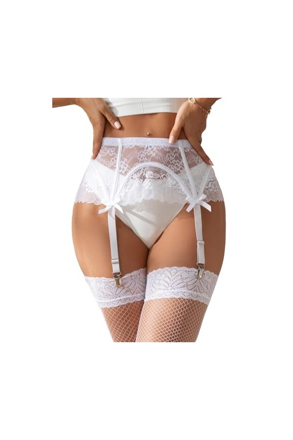 ohmydear Femme Porte-Jarretelles Sexy Dentelle avec 4 Clips Métalliques Guepière Grande Taille Soutien du Cartilage Ceinture 