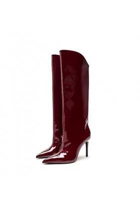 Bottes Hautes Métallisées Sexy À Talons Aiguilles Et Mollets Larges Color : Yellow, Size : 45 EU 