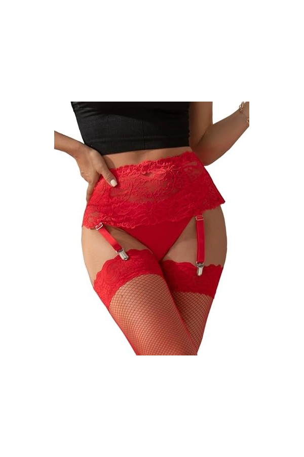 ohmydear Porte-jarretelles Sexy Dentelle avec 4 Clips Métalliques Guepière Grande Taille Porte Jartelle Taille Haute Jarretel