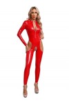 Yeahdor Body en Cuir Verni Femme Bodystocking String Babydoll Entrejambe Ouvert Combinaison Latex Lingerie de Nuit Catsuit Ér