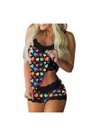 DUHGBNE Ensemble dentelle avec un court imprimé Textiles Sans manches Femmes Pyjamas Sans manches Sous-vêtements sexy Femme, 