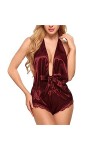 ZDJSWJ Femmes Une pièce Deep V Lingerie Teddy Body topback Lingerie Dentelle Mesh poupée Pyjama Noir,XL 