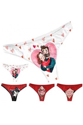 DUHGBNE 4 PCS Femmes et Hommes Saint Valentin Impression Plus Taille Boxer Sous-vêtements Taille Haute Taille Physiologique S