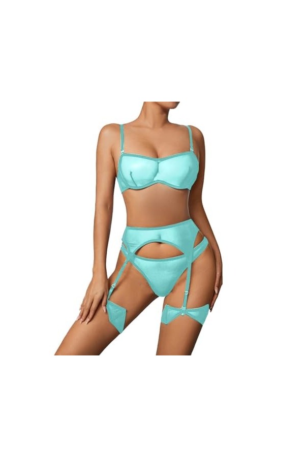 DUHGBNE Ensemble de lingerie pour femme en maille transparente sexy soutien-gorge et culotte 2 pièces robe dentelle sexy, ver