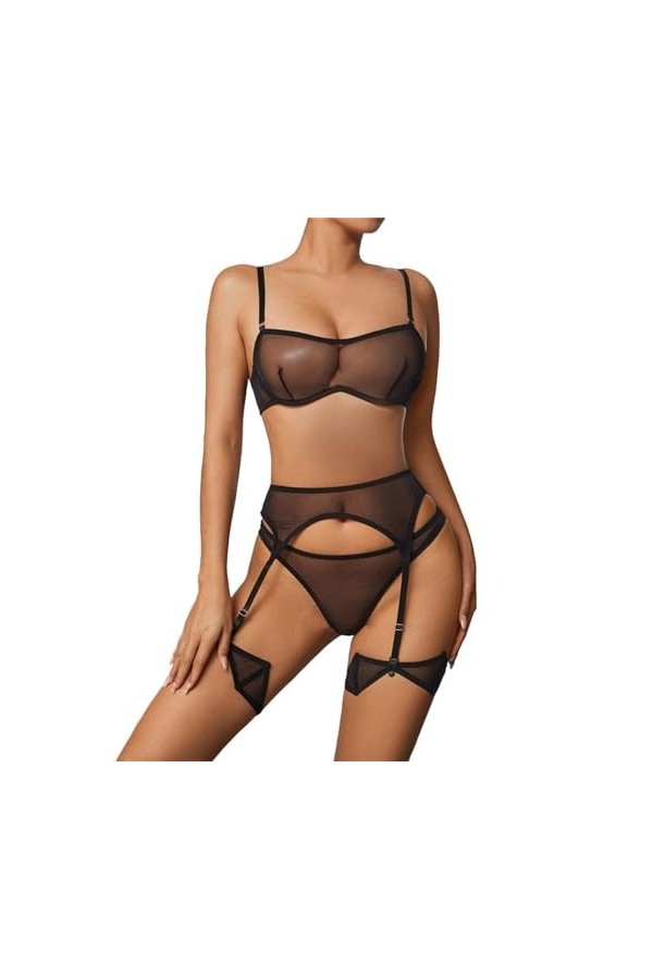 DUHGBNE Ensemble de lingerie pour femme en maille transparente sexy soutien-gorge et culotte 2 pièces robe dentelle sexy, ver