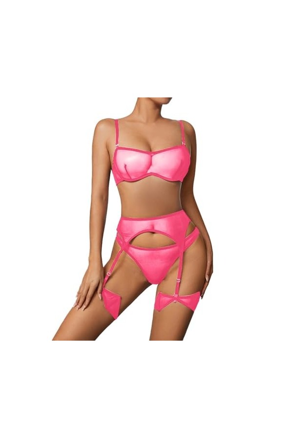 DUHGBNE Ensemble de lingerie pour femme en maille transparente sexy soutien-gorge et culotte 2 pièces robe dentelle sexy, ver