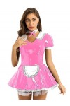 YUUMIN Femme Robe De Soubrette Cuir Verni Déguisement Femme De Chambre Servante Travail Uniforme Erotique Lingerie Cosplay Je