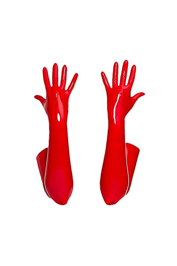 FEOYA Long Gants Femme Extensibles Sexy Gants Longs en Latex Cuir Brillan Adulte Rouge L