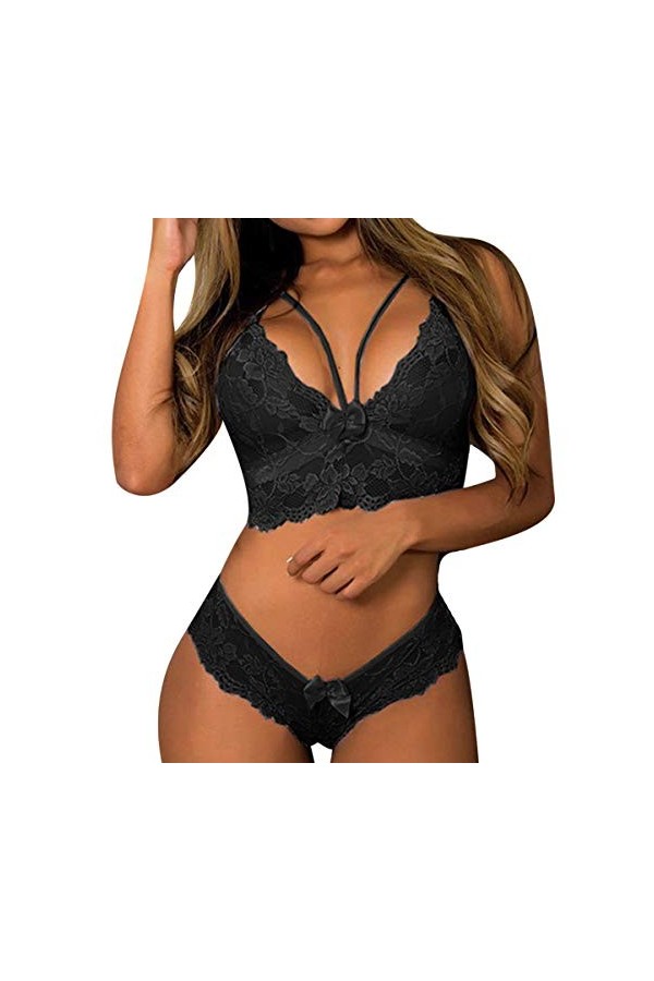 CheChury Femmes Ensemble de Lingerie Sexy en Dentelle String Ensemble sous-Vêtements De Seduction 2 pièces avec Soutien-Gorge