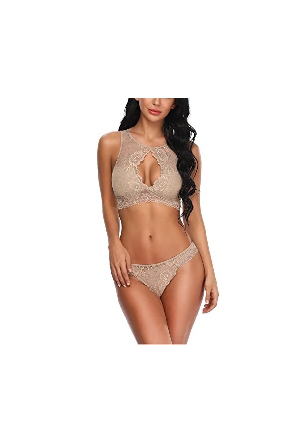 Aranmei Ensemble de Lingerie Femme 2 Pièces sous-vêtement Dentelle Soutien-Gorge avec Culotte 30 Noir, XX-Large 