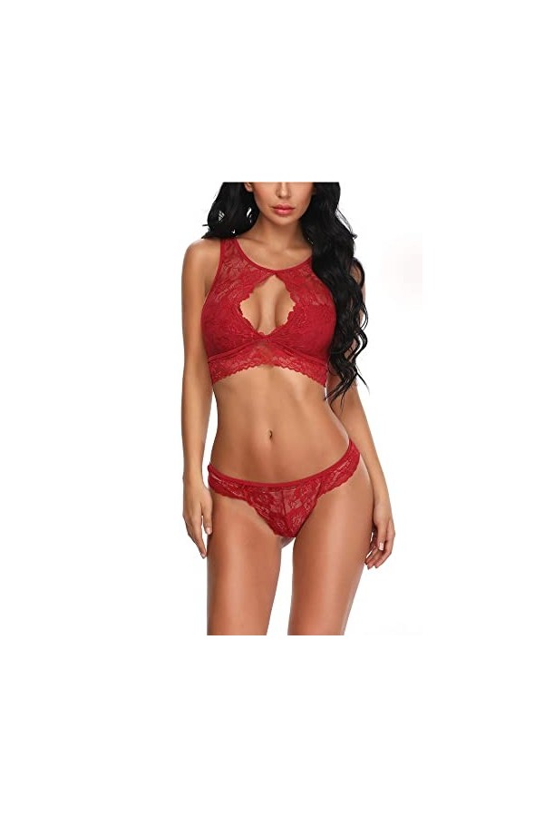 Aranmei Ensemble de Lingerie Femme 2 Pièces sous-vêtement Dentelle Soutien-Gorge avec Culotte 30 Noir, XX-Large 