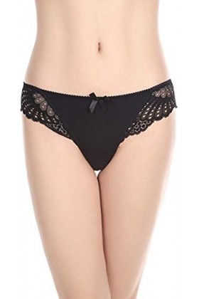 Coswe - Slip sexy extensible en soie et dentelle pour femme, XL