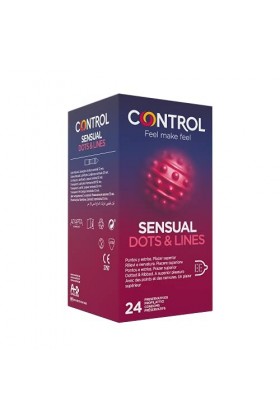 Control Sensual Dot&lines Préservatives Lot de 24 boîtes de préservatifs avec points et stries