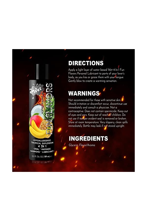 WET Lubrifiant Fun Flavors Tropicale Explosion de Fruits 4.1 Oz 121.25 ml