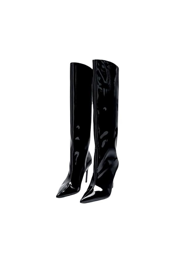 Bottes Hautes Métallisées Sexy À Talons Aiguilles Et Mollets Larges Color : Yellow, Size : 45 EU 