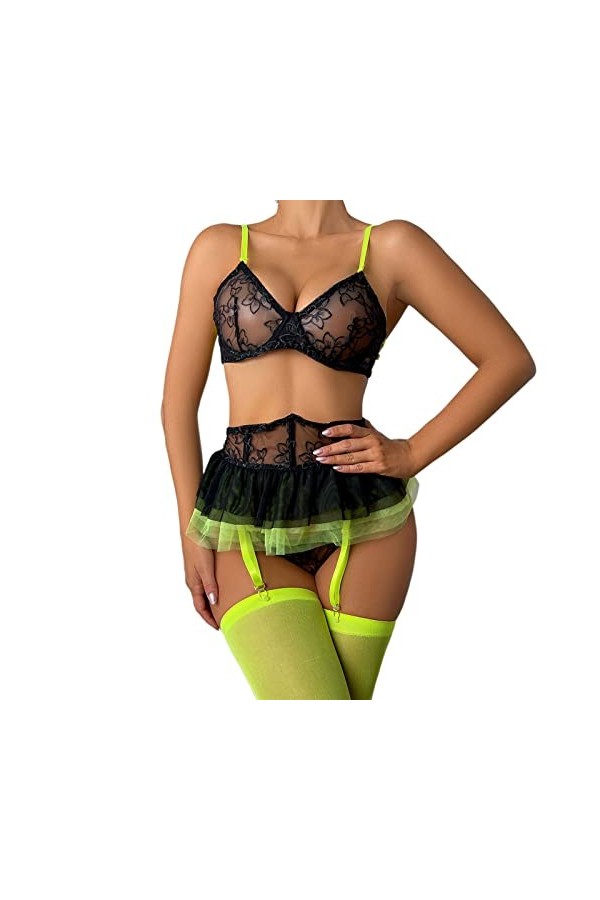 Ensemble Lingerie Femme 2 Pieces, Femmes Noir Dentelle Sexy Ouvert Entrejambe Bas Crotchles RéSille Lingerie Lingerie Pure Li