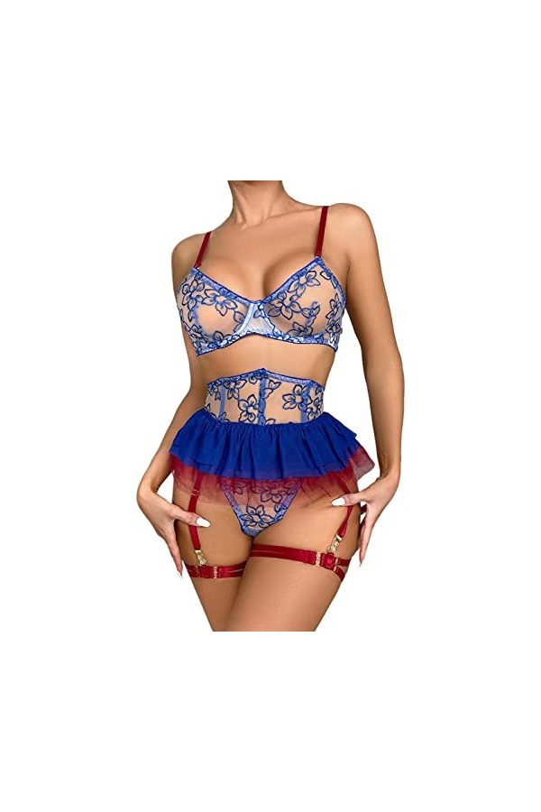 Ensemble Lingerie Femme 2 Pieces, Femmes Noir Dentelle Sexy Ouvert Entrejambe Bas Crotchles RéSille Lingerie Lingerie Pure Li