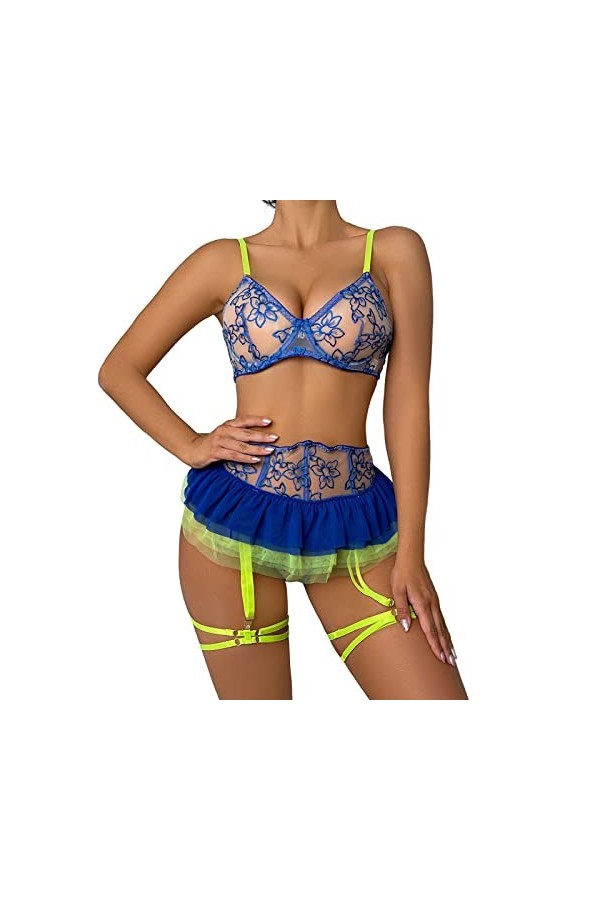 Ensemble Lingerie Femme 2 Pieces, Femmes Noir Dentelle Sexy Ouvert Entrejambe Bas Crotchles RéSille Lingerie Lingerie Pure Li