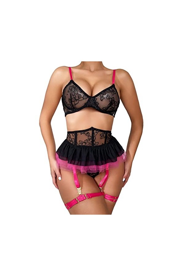 Ensemble Lingerie Femme 2 Pieces, Femmes Noir Dentelle Sexy Ouvert Entrejambe Bas Crotchles RéSille Lingerie Lingerie Pure Li