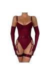 DUHGBNE Lingerie Jarretière Femme Lingerie Sexy Transparente 4 Pièces Ensemble de Lingerie Jarretière Sexy, rouge, S