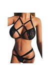 VicSec Sexy Lingerie Set 2 Pièces Soutien-gorge et String Aerés Bralette Croisées avec Coupe Dentelle Creuse et Culotte Noir 