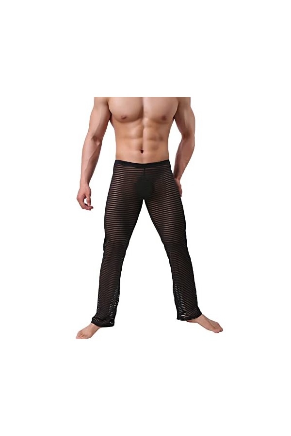 Mymyguoe Pantalon en résille pour homme en maille transparente - Pantalon long extensible avec cordon de serrage - Pantalon t