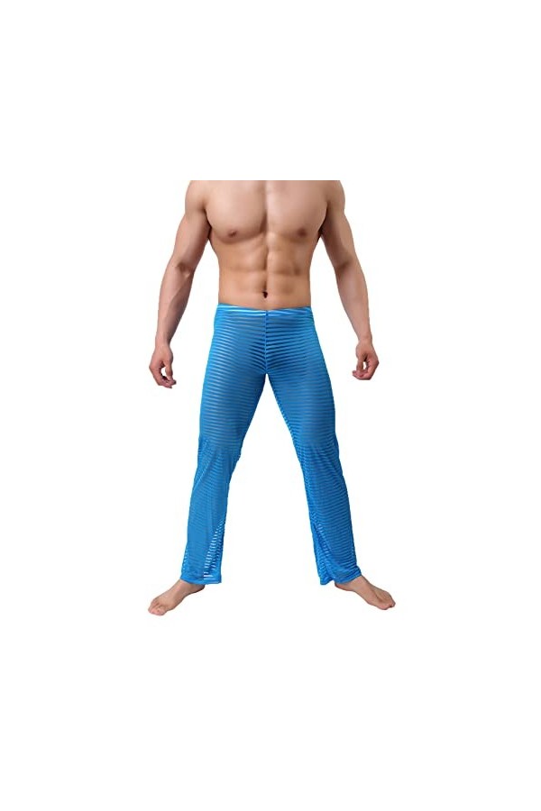 Mymyguoe Pantalon en résille pour homme en maille transparente - Pantalon long extensible avec cordon de serrage - Pantalon t