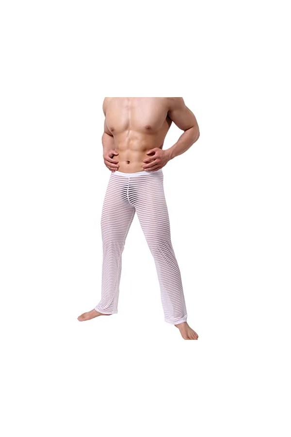 Mymyguoe Pantalon en résille pour homme en maille transparente - Pantalon long extensible avec cordon de serrage - Pantalon t